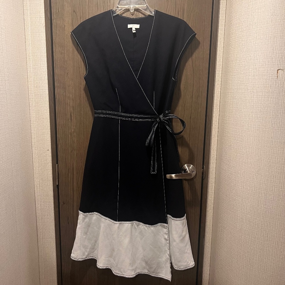Joie Navy & White Wrap Dress Contrast Hem Size S